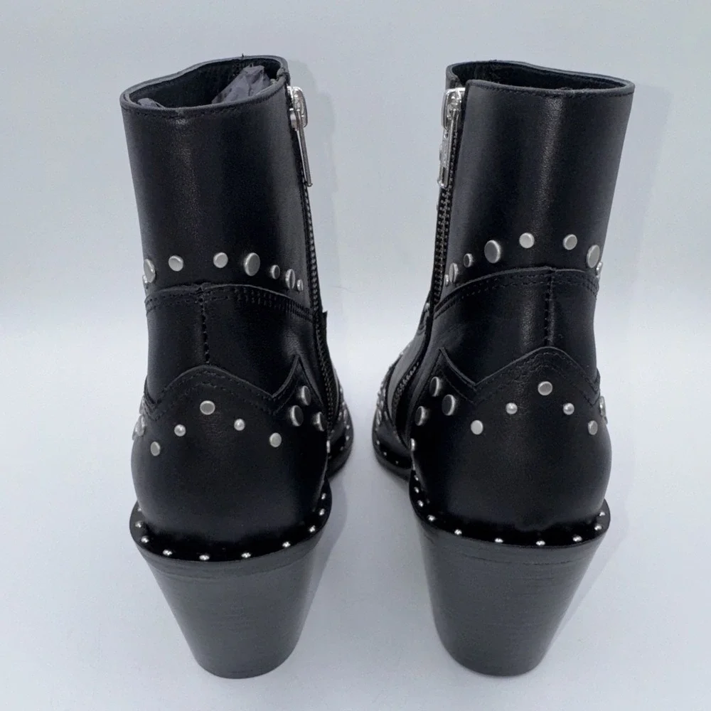 The Kooples Santiag Studded Boot Women's Size 7 EU 38 Black Leather Dustbag